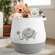 Large Baby Laundry Basket Gray Hamper Toy Blanket Cotton Rope 17x15.7 Inch