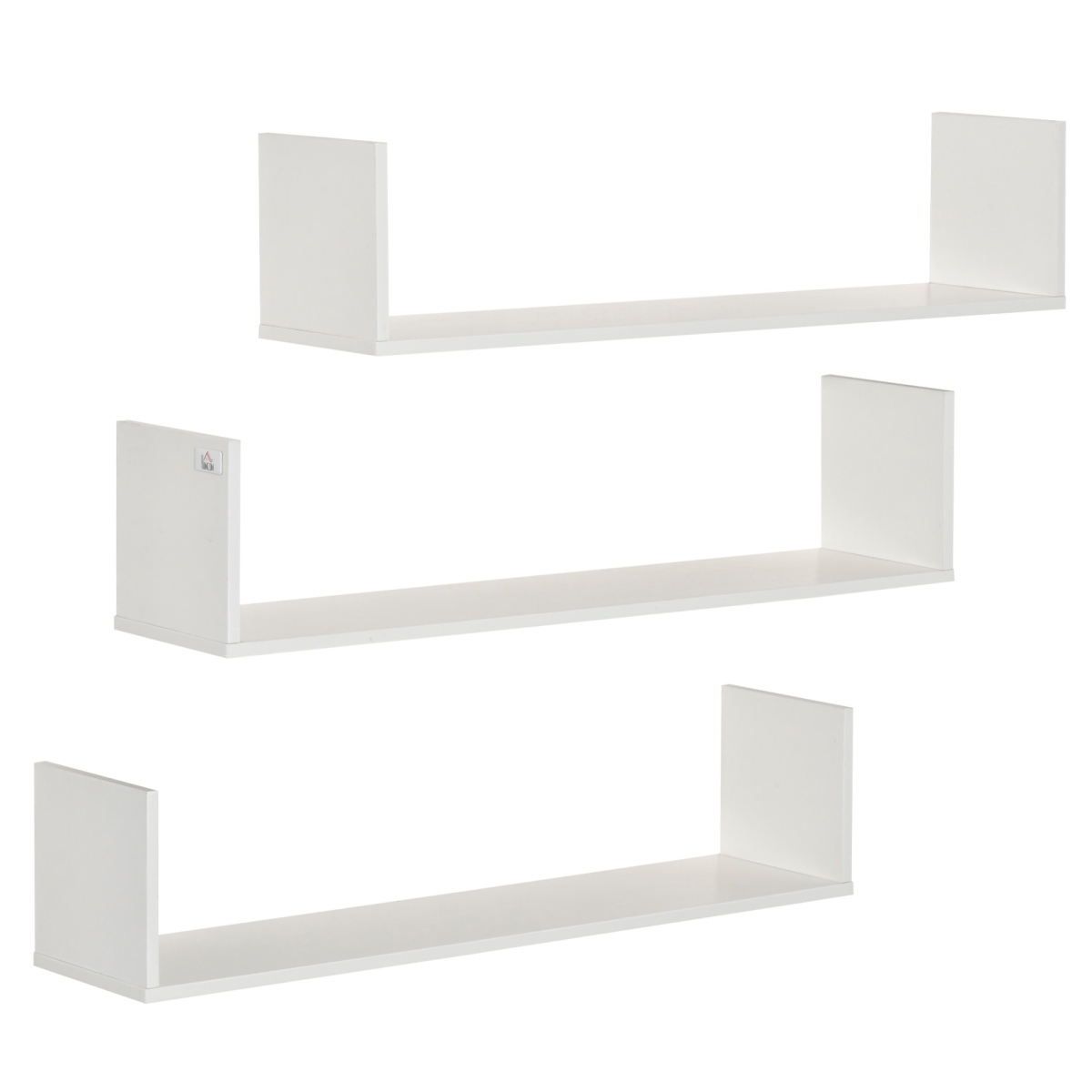 Rackhams White Set Of 3 Wooden U-Shaped Floating Shelves Set, 80Cm Wall Mounted Hanging Bookshelf, Cd Dvd Storage Display For Bedroom Living Room Kitchen, - Image 2