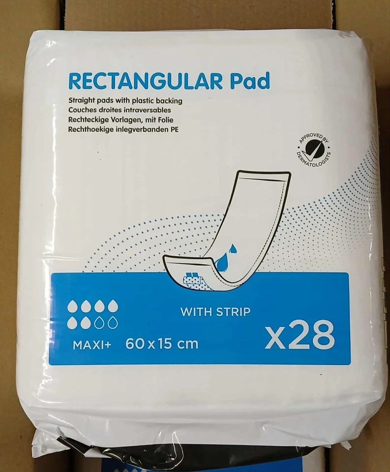 28 x Ontex Rectangular Insert Pad - Maxi + (PE Backed with Strip) - 1 Pack of 28