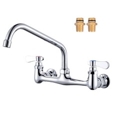 Commercial Sink Faucet with 10  Swivel Spout, 8" Center Wall Mount Kitchen Fa...
