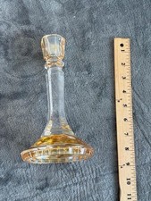 Art Deco Leaded Crystal Amber Gold Candlestick 8.5”