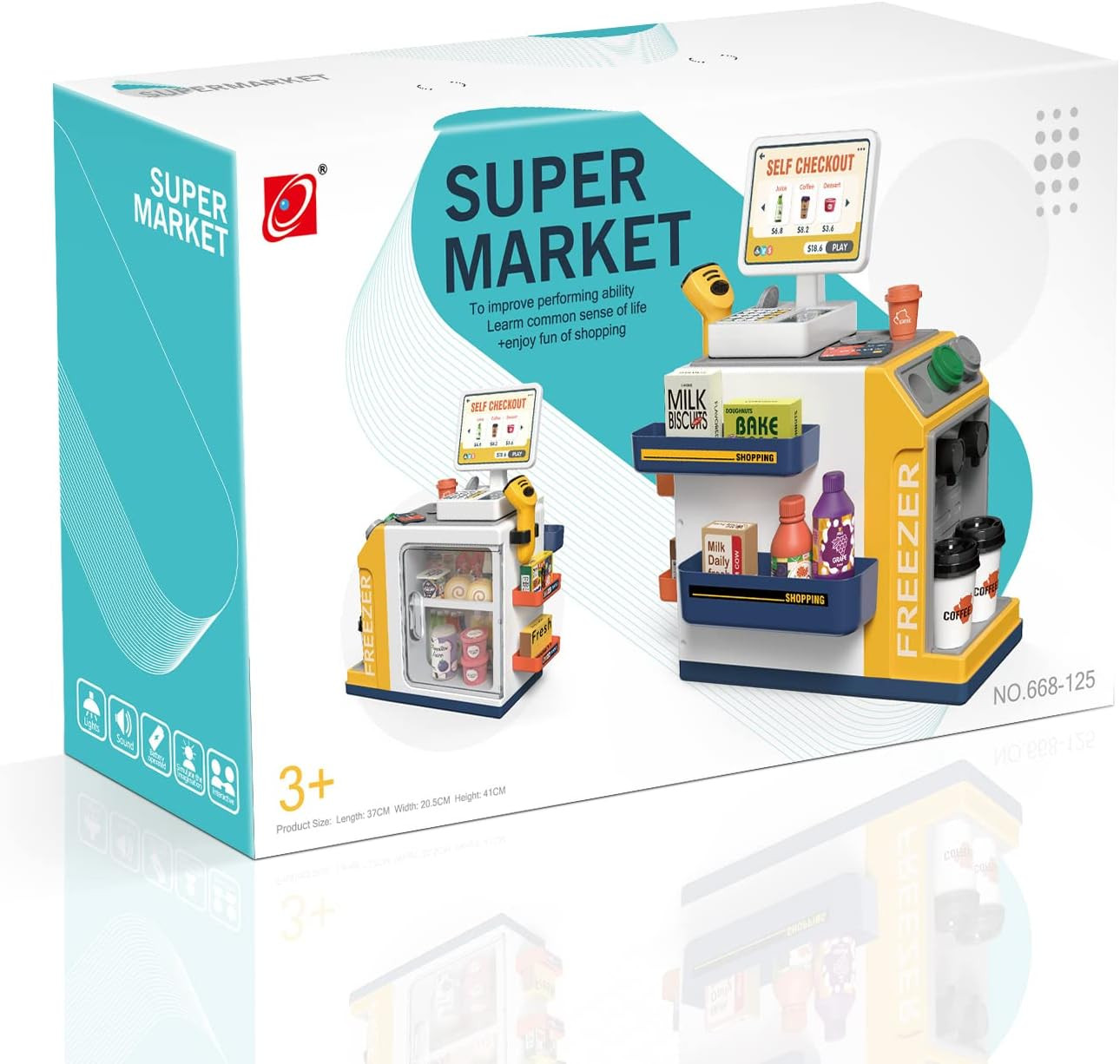 как выглядит Cash Register Playset for Kids - 48PCS Pretend Play Money, Calculator, Scanner, фото