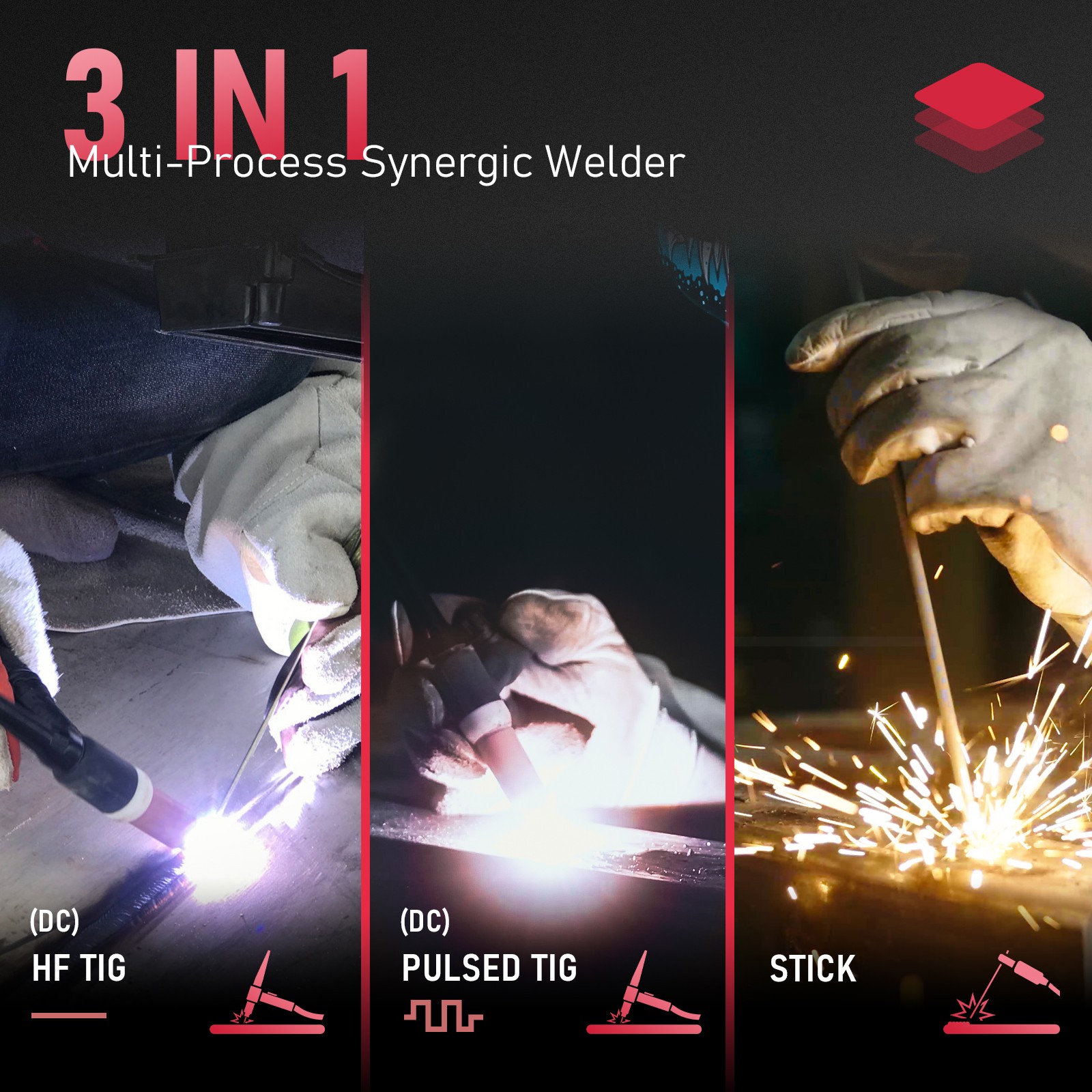 205A Pulse TIG Welder with Large LED Display, 3-in-1, Dual Voltage 110V/220V