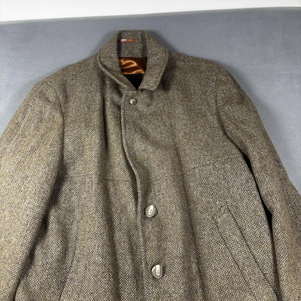 Vintage McGregor Jacket Mens 44 Brown Wool Tweed Car Coat Fur Lined Made USA 60s - Image 2 of 4