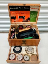 Vintage Ronson 2-Speed Roto-Shine Magnetic Electric Shoe Polisher Kit Wood Box