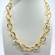 Vintage Gold Tone Textured Hammered Link Chain Necklace Y2K Chunky Statement