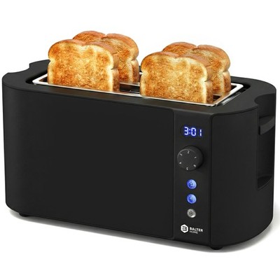 Balter Toaster 4 Scheiben Langschlitz Edelstahl Brötchenaufsatz 1500W Schwarz