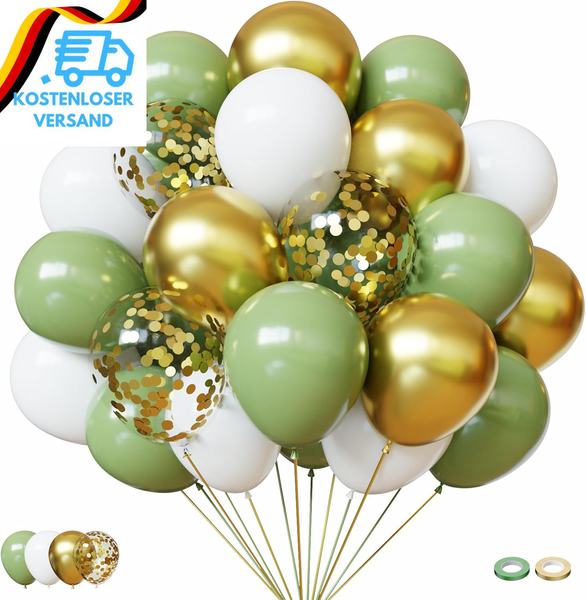 Luftballons Eukalyptus GrüN Gold Weiß 50 Stk 12 Zoll Luftballons Geburtstag Salb-image