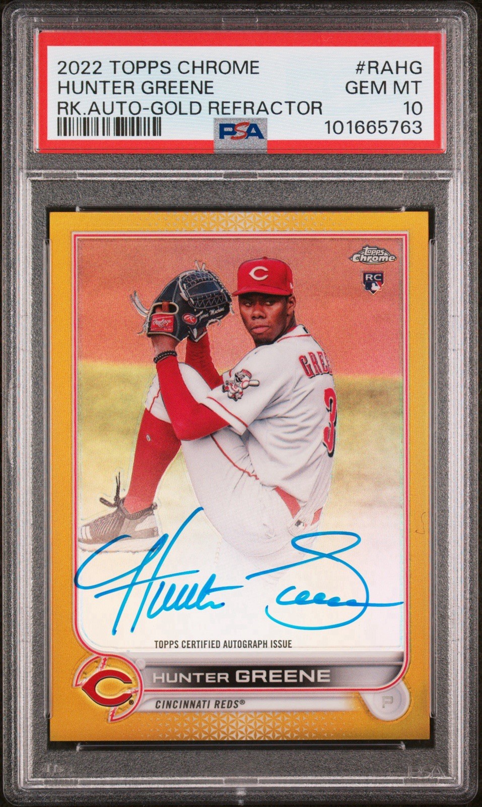 2022 TOPPS CHROME HUNTER GREENE GOLD REFRACTOR AUTO PSA 10 #RAHG /50