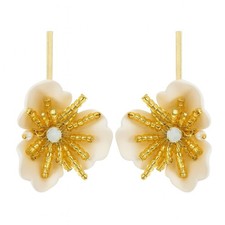 White Clay Flower And Gold Beaded Drop Earrings
