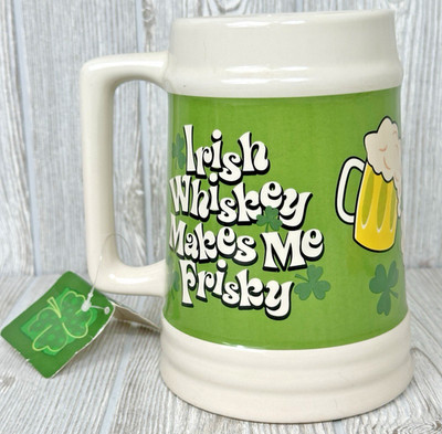 Irish Whiskey Makes Me Frisky Mug Stein 32oz St. Patrick's Day Man Cave Bar