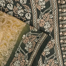 Sanskriti Vintage Saree Beige Pure Crepe Paisley Print Sari 5.5 Yd Craft Fabric