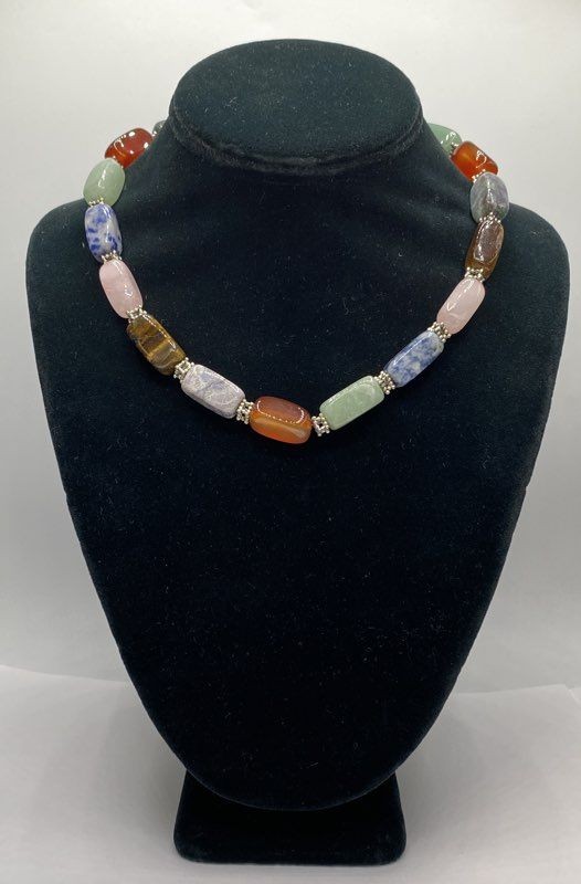 Silver Tone Assorted Gemstone Unique Necklace & B… - image 7