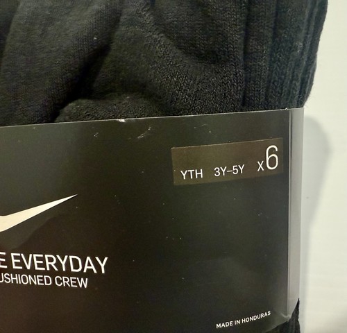 Nike Everyday Cushioned Crew Youth Small 3Y-5Y Black 6 Pair - Picture 4 of 4