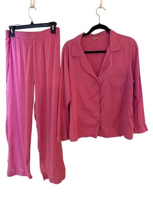 Eberjey Pajama Set Silk Lounge Pink Long Sleeve Button Front Inez Womens Size M