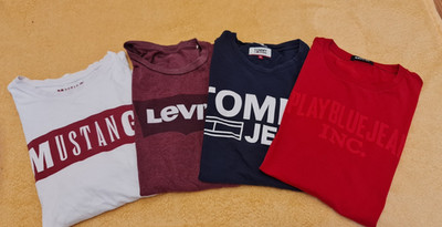 4 Marken T-Shirts Tommy Hilfiger, Levis, Replay, Mustang Gr M
