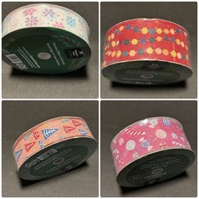 4 Christmas Ribbon 1.5  2.5 x 50 Yard Members Mark Pink Candy Trees Snowflakes