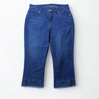 Gloria Vanderbilt Jessa Jeans Womens 6 Blue Crop Straight Leg Embroidered Hem