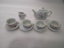 VINTAGE CHILD MINIATURE TEA SET TOY PORCELAIN FLORAL PINK 11 PCS