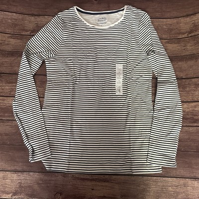Women s Croft & Barrow Navy Cream Stripes Classic Long Sleeve Crewneck Tee Small