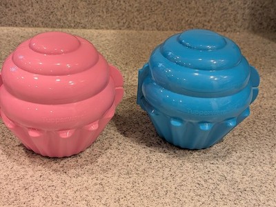Tupperware Individual Cup Cake Muffin Keeper Holders Blue & PINK Brand New