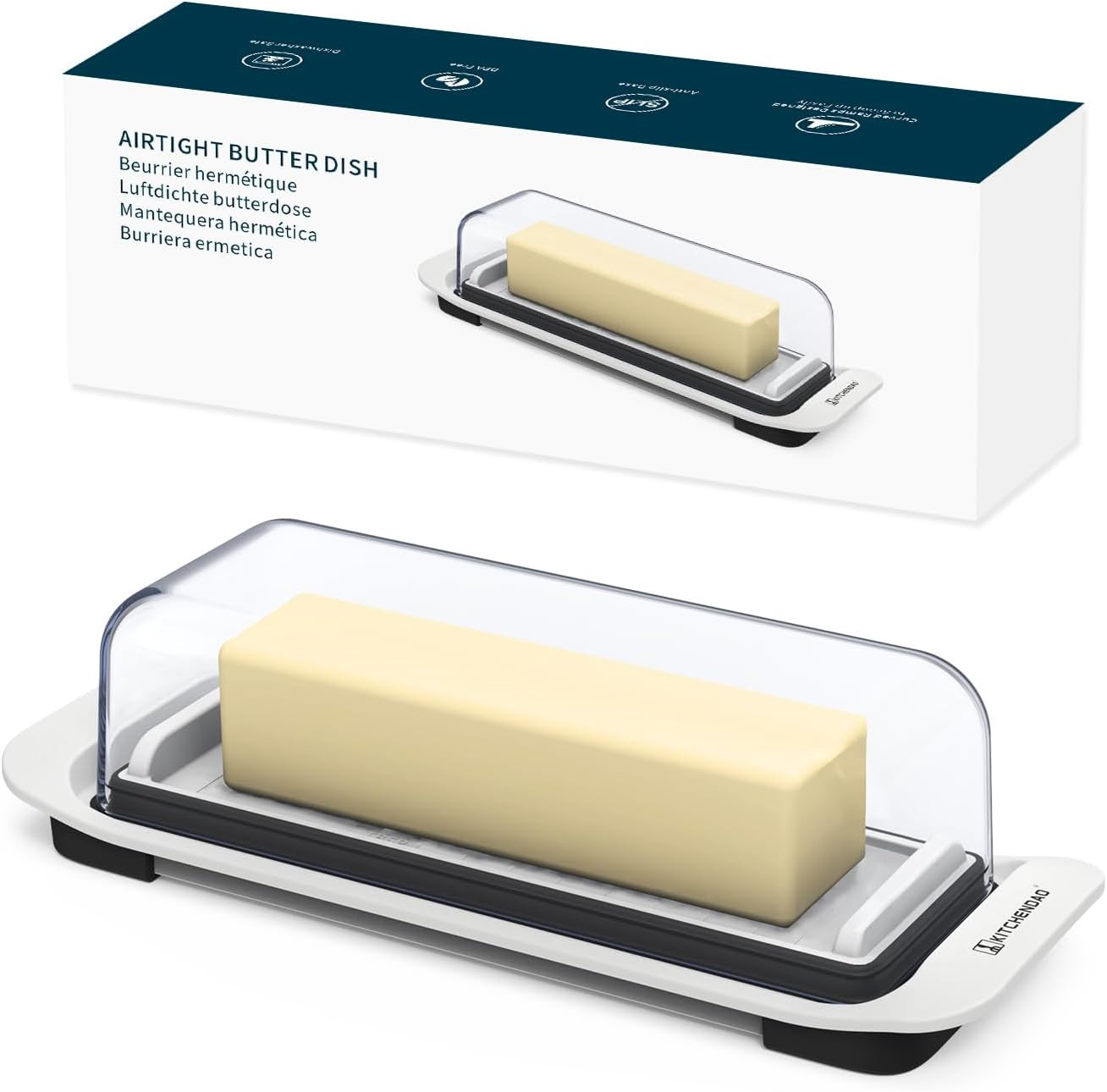 Airtight Butter Dish w/Lid for Countertop, Easy to Scoop and Scrape, Dishwasher