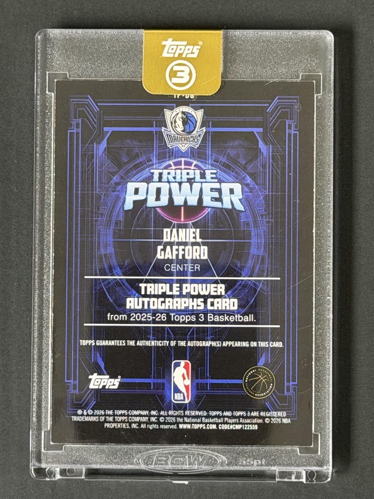 2025-26 Topps 3 #TP-DG Daniel Gafford Triple Power Autos Platinum 1/1 view 2