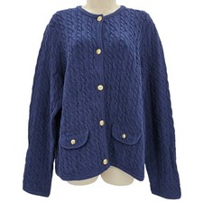 J. Crew Womans size XXL Boucle Cable Knit Cardigan Sweater Blazer Blue CB891 NEW
