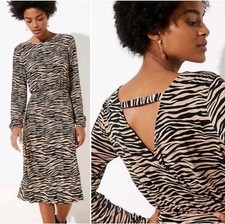 NWT LOFT Women's Animal Print Tiger Stripes Bar Back Long Sleeve Dress Size 6