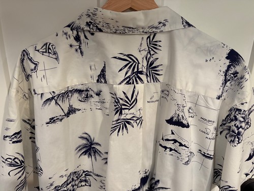 CAMICIA HAWAIANA UOMO PALMWAVE BIANCA MAPPA ISOLA FLOREALE PALMA VULCANO XL USATA IN OTTIME CONDIZIONI - Foto 6 di 8