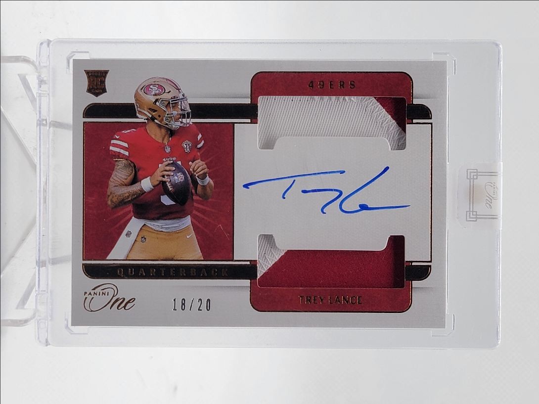 TREY LANCE 2021 PANINI ONE RPA ROOKIE DUAL PATCH BRONZE RC AUTO /20 Q5966