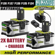 2pack Battery Charger For RYOBI P108 Lithium Ion 18V One Plus High Capacity