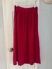 Gap Pleated Elastic Waist Long Skirt Women's Size 8 Red Zip Side Pocket Maxi