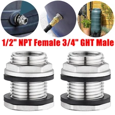 SS304 Stainless Steel Bulkhead Fitting 1/2" NPT Female 3/4" GHT Male Garden Hose