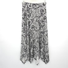 Chico's stretch knit midi skirt Size 0 (S) paisley black/white shark hem pull-on