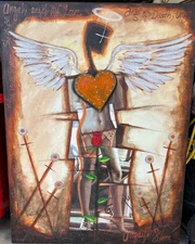 Augusto Sanchez Artist Signed Mixed Media I am Woman Angel Oil Painting Original