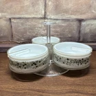 Vintage Gemco Pyrex Crazy Daisy Spring Blossom 3 Glass Bowls Condiment Caddy