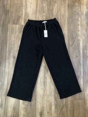 NEW Z Supply Women's Black Crinkle Wide-Leg Scout Pants Elastic Waist Solid S