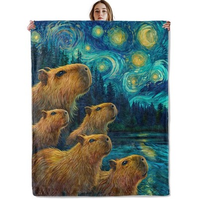 Starry Night Capybara Blanket, Soft Cozy Lightweight Cute Capybaras Throw Bla...