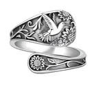 Vintage Hummingbird Spoon Ring, Sterling Silver Adjustable Band, Floral Design