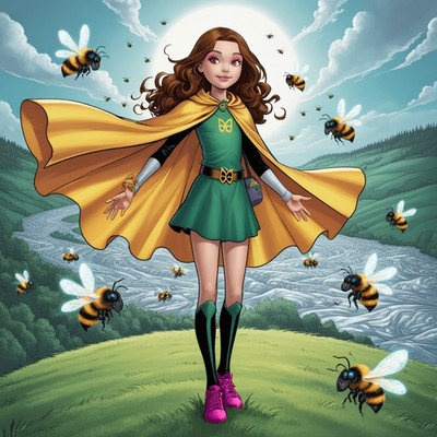 Golden Cloak of Courage with Golden Crown and Bee Brooch for 8 - 12 Years Girls