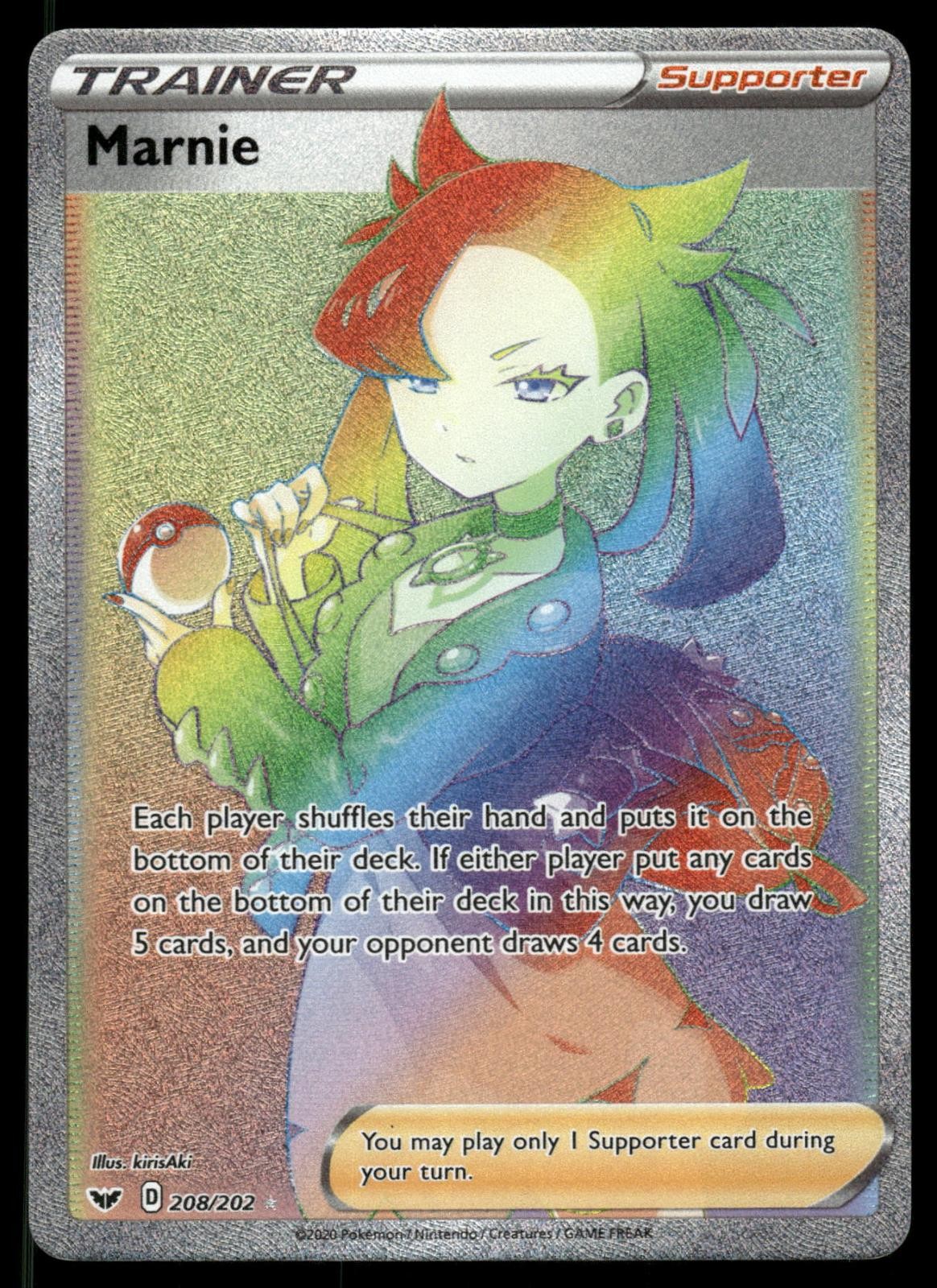 Marnie 208/202 Rainbow Rare Sword & Shield Pokemon Near Mint