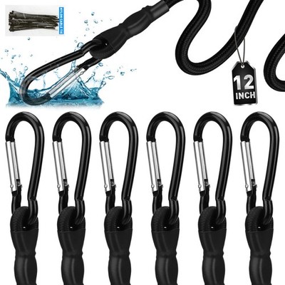 6 Piece 12 Inch Carabiner Bungee Cords with Hooks, Heavy Duty Outdoor Bungee ...