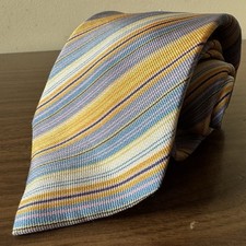 Bagutta Silk Tie Made in Italy Yellow Blue Striped Luxury Necktie