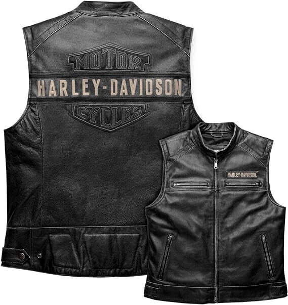 Iconic Harley Davidson Men's Passing Link Leather Biker Vest 100 Real