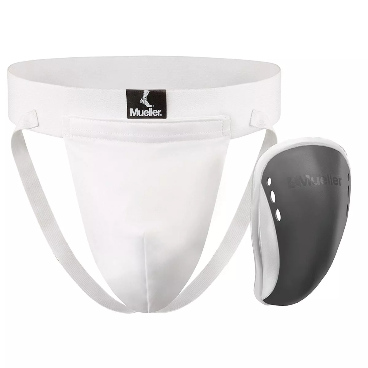 Mueller Adult Athletic Supporter w Flex Shield Cup White Gray