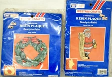 VTG Westrim Craft Christmas 3 Dimensional RESIN PLAQUES Lot of 2 Wreath Santa