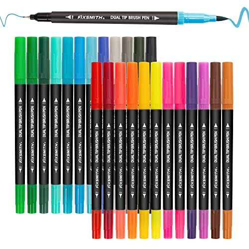 Dual Brush Marker Pens - 24 Colored Art Markers Fine Point & Brush Tip Water ...