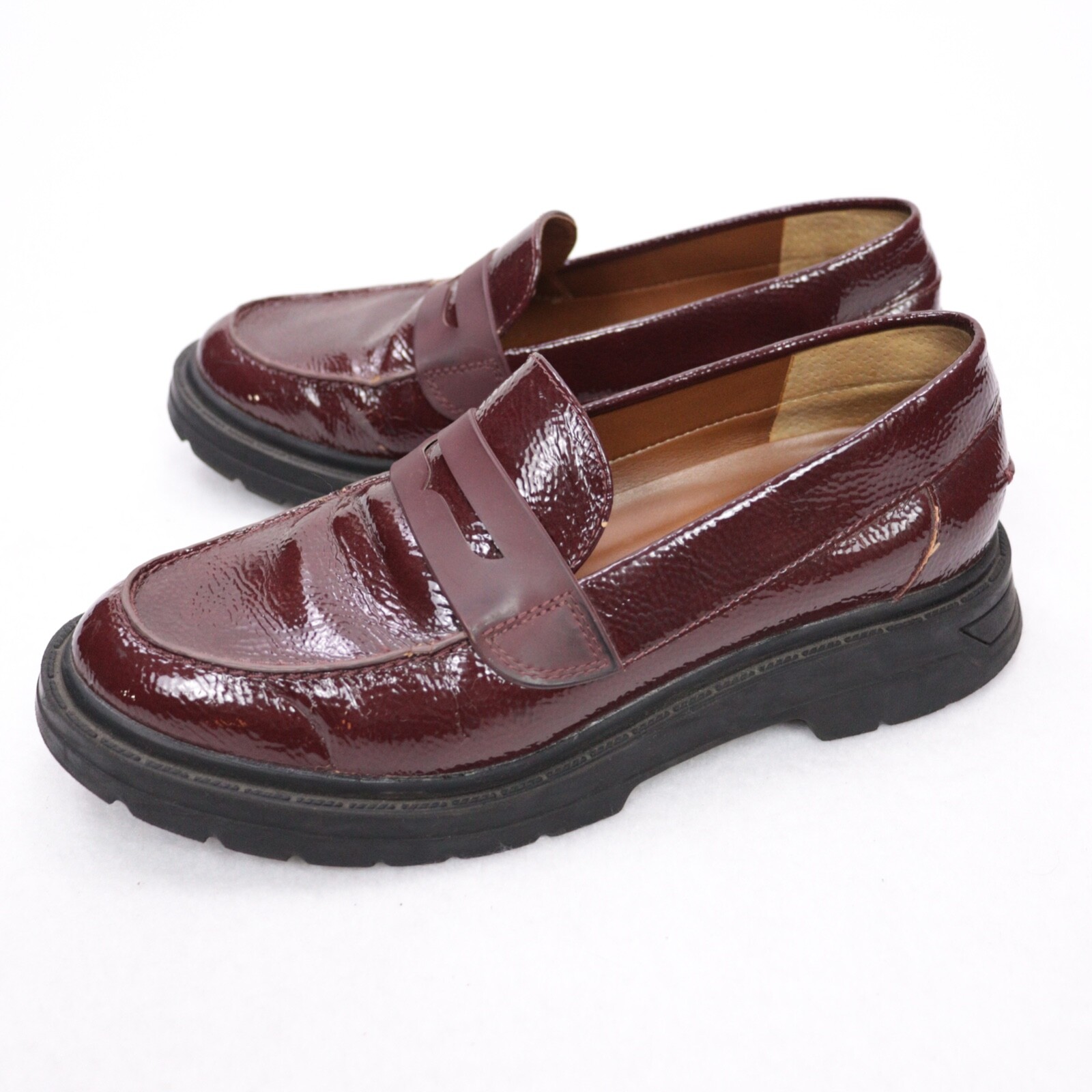 SAOLA Scarpe mocassino donna Franco Sarto Balin suola a strappo grosse pelle bordeaux taglia 7 5