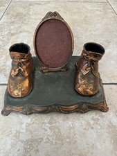 Bronzed Baby Shoes Oval Picture Frame Holder Vintage Decor Copper Color Art